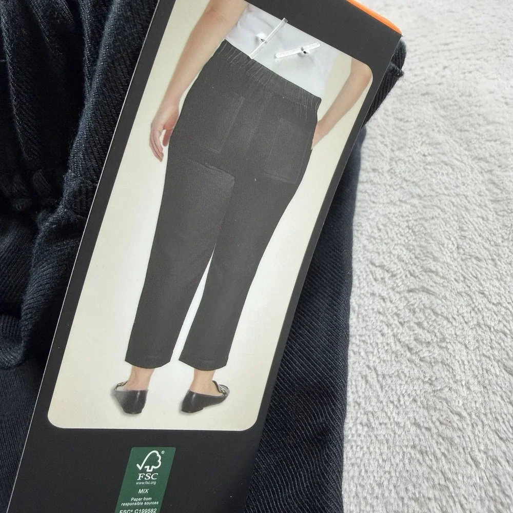 Banana Republic Womens XXL Tapered Crop Pants Black Lyocell Linen Blend